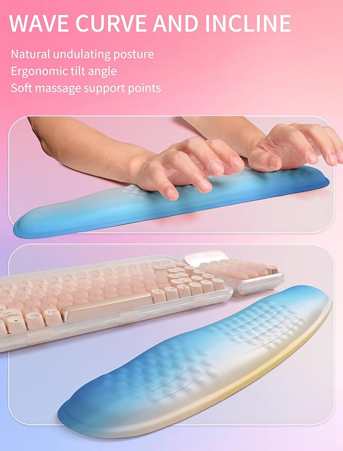 Hokafenle 2in1 Combination, Wave Keyboard Wrist Rest and Ergonomic Curvature Mouse Pad Wrist Support for Relieve Wrist Pain, Filled with Soft Cushion Memory Foam, Sunrise
