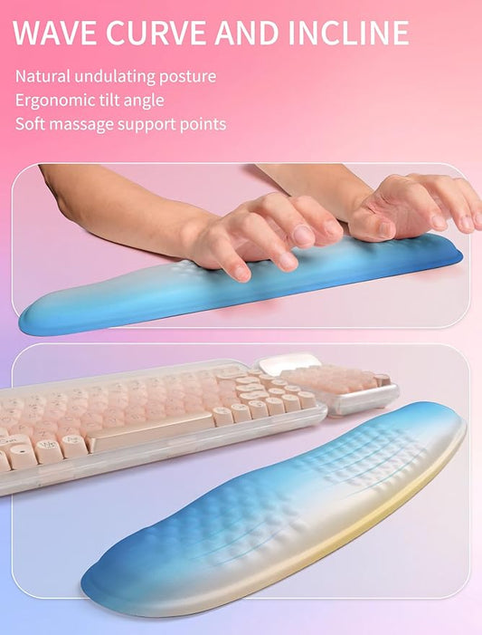 Hokafenle 2in1 Combination, Wave Keyboard Wrist Rest and Ergonomic Curvature Mouse Pad Wrist Support for Relieve Wrist Pain, Filled with Soft Cushion Memory Foam, Sunrise