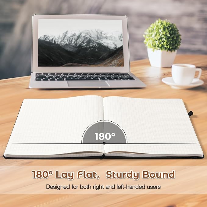 Graph Paper Notebook, Hardcover Notebook 8.5 x 11, Grid Notebook Journal for Women, Men, Large Leather Journals for Writing, Thick Paper, A4 Notebooks for Work, School Supplies, Engineering Brown