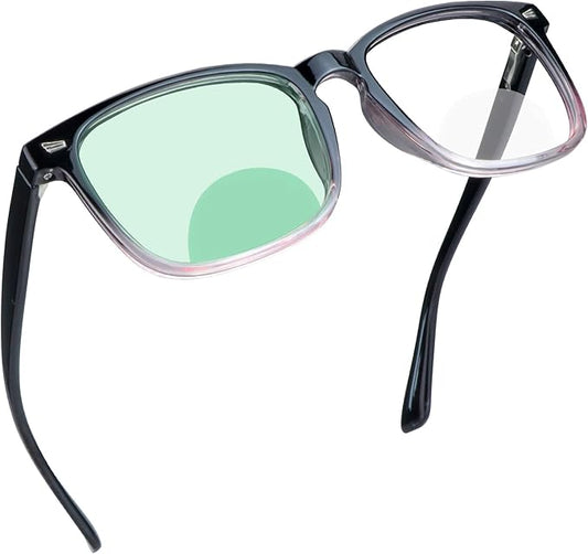 YEIN Bifocal Reading Glasses with Blue Light Blocking Lenses, Bifocal Reader for Women and Men, Vintage Square frame with Spring Hinge (+0.00/+1.50 magnification)