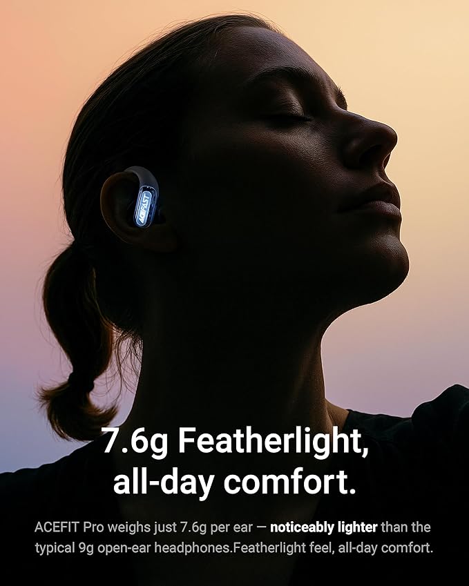 ACEFAST AceFit Pro Open-Ear Headphones, Night Safety Mode for Sports, Powerful Bass, 7.6g Ultra-Comfort, Bluetooth 5.4, 30H Playtime with Digital Display, IP54 Sports Earbuds for Running & Workouts