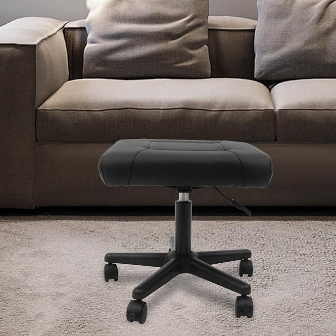 Adjustable Footrest with 360° Wheels & Height Adjustment – 100kg Capacity Steel & Nylon Foot Stool for Office, Home, Massage & Beauty – Black Modern Design