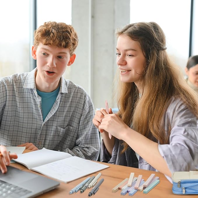 Henoyso 18 Set Aesthetic School Supplies Include Big Capacity Study Pen Bag with Zipper 12 Pcs Chisel Tip Bible Highlighters 5 Pcs Quick Dry Retractable Black Ink Pens for Student Office(Light Blue)