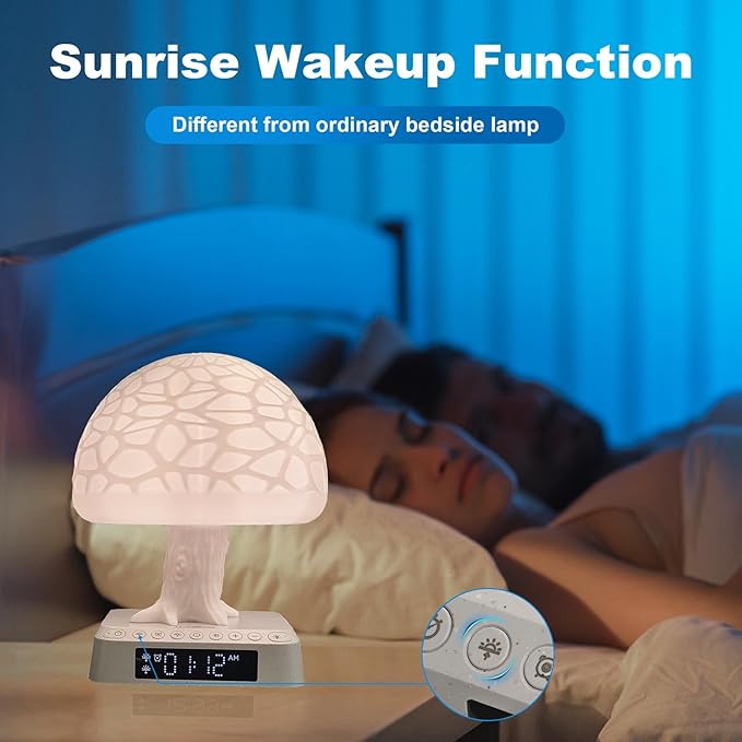 Light Alarm Clock Mushroom Tree lamp Dawn Simulator Sunrise Lamp Wake up Lamp Aesthetic Cute Alarm Clock Bioclock Adjustment APP Control Built-in Natural Ambient White Noise