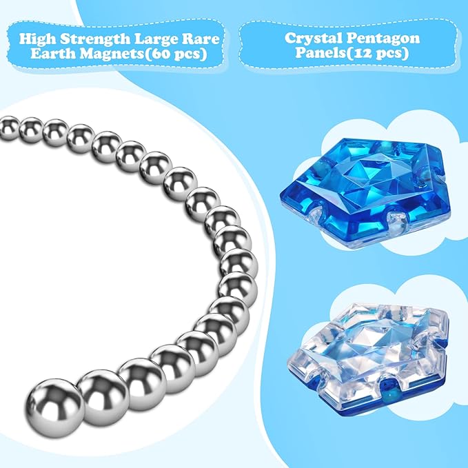 LAFFTRAK Magnetic Fidget Sphere Magnet Toys - Crystal Blue - Magnets Sensory Toys - 12 Piece Set - Creativity Beyond Imagination, Inspirational, Recreational, Fun Desk Toy for Adults