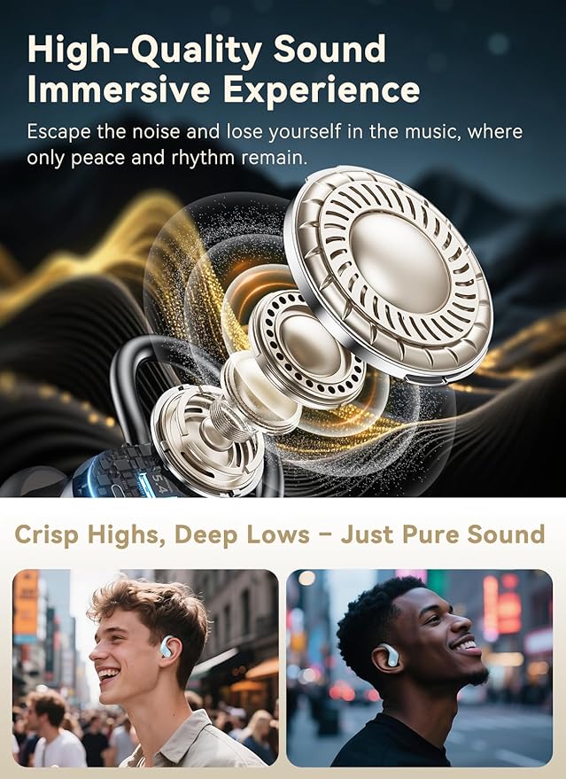 Wireless Earbuds, ENC Noise Cancelling Sport Ear Buds with Multifunctional Touch Screen, Bluetooth 5.4 Headphones, Bass Stereo Sound, 5 EQ Over-Ear Earbuds for Sports/Workout/Gym-Sky Blue