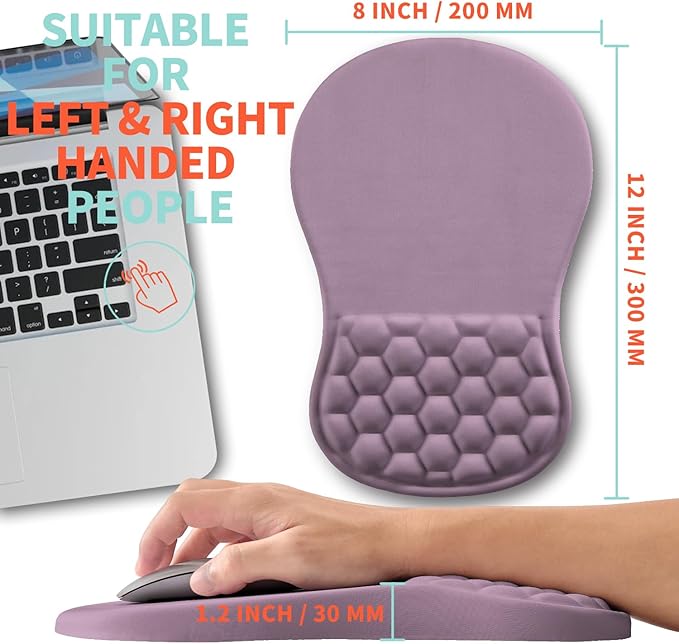Ergonomic Mouse Pad Wrist Support with Memory Foam Massage Bulge, Carpal Tunnel Pain Relief Mousepad Wrist Rest for Mouse(12x8 inch, Purple)