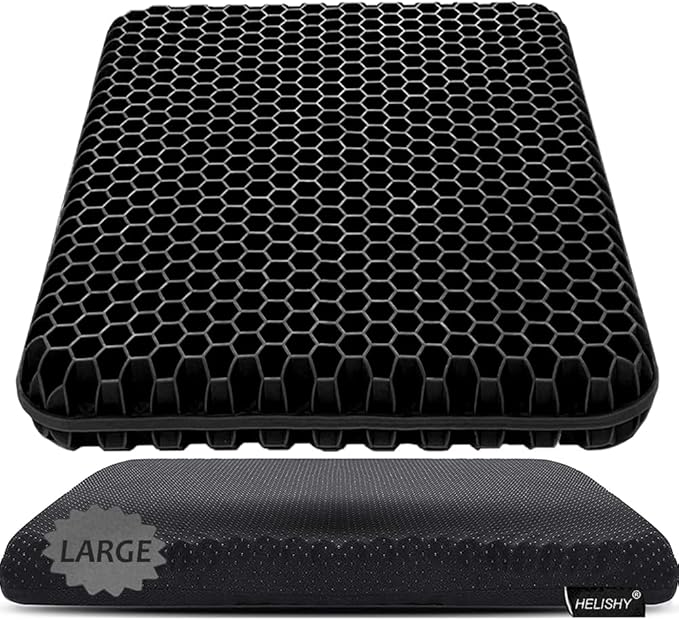 Gel Seat Cushion, Large Gel Cushion Breathable Honeycomb Chair Pads Gel Cushion with Non-Slip Cover for Home Office Chair Car Seat Wheelchair Absorbs Body Pressure Points, As Seen on TV (Black)