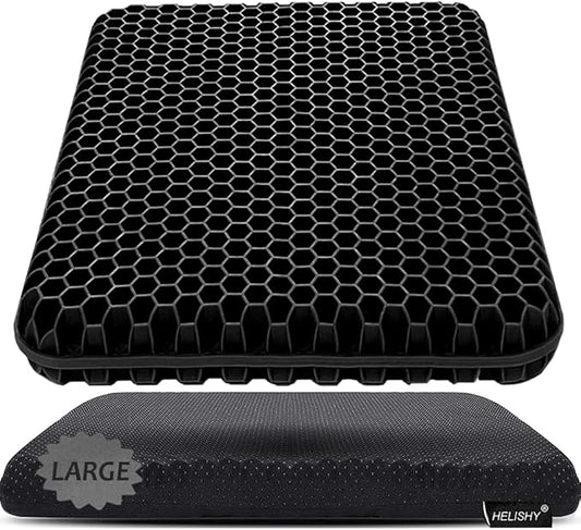 Gel Seat Cushion, Large Gel Cushion Breathable Honeycomb Chair Pads Gel Cushion with Non-Slip Cover for Home Office Chair Car Seat Wheelchair Absorbs Body Pressure Points, As Seen on TV (Black)