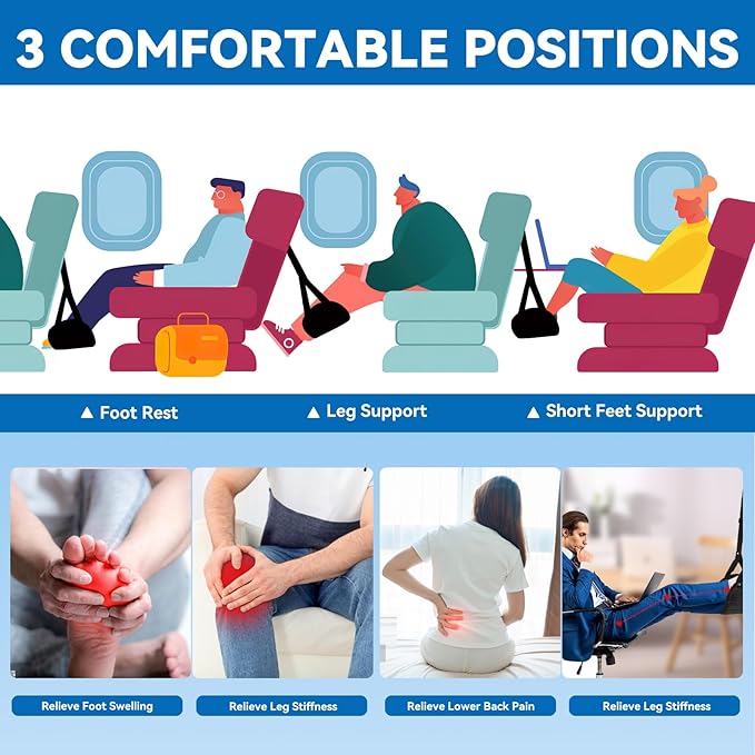 Foot Hammock for Plane Travel - 2 Pack Airplane Foot Hammock, Portable Foot Rest Leg Hammock for Airplane Travel, Adjustable Plane Footrest Foot Sling, Air Essentials for Long Flight