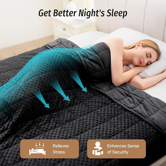 Wemore Minky Dot Weighted Blanket for Adults Twin Size 15 lb, Soft Heavy Blanket for Stress Relief and Sleep Promotion, Breathable Blanket for All-Season with Glass Beads, Black 60 x 80 inches