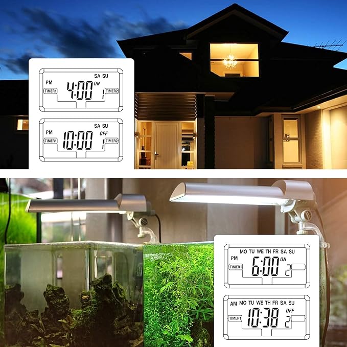 BN-LINK Digital Timer Outlet 7 Day Programmable Digital Outlet Timer with 2 Independent Outlets 3-Prong Mini Indoor Easy Set Stackable Plug-in for Lights Lamps Fans Accurate 8A/1000W 1/3HP