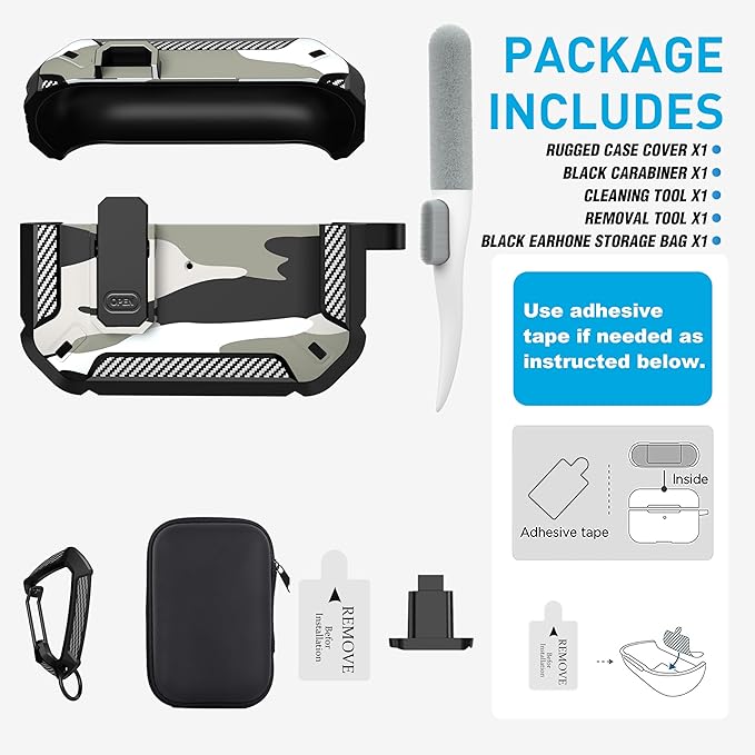 Maxjoy AirPods Pro 2nd/1st Generation Case Cover with Lock, AirPods Pro 2 Protective Case with Keychain Compatible with Apple AirPod Pro2 2023 USB C Cable 2022 Lightning Cable/ Pro1 2019, White Camo