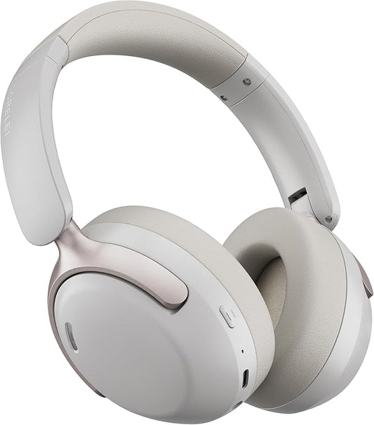 LORELEI QC30 Hybrid Active Noise Cancelling Headphones, 60H Playtime, Built-in Mic, Wireless Over Ear Headsets with Case,Bluetooth 5.4,Deep Bass Comfort Fit Soft-Earpads Fast Charging -White Smoke