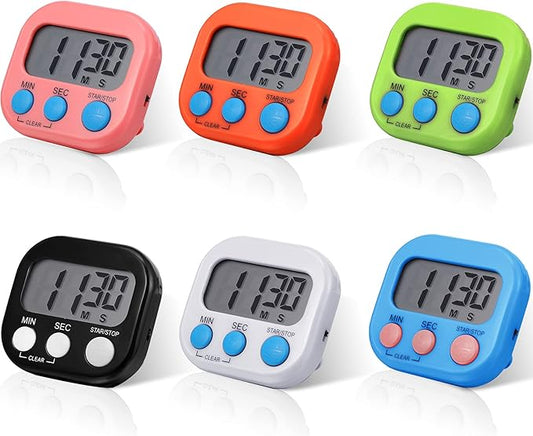 Weewooday 6 Pcs Magnetic Digital Timers for Classroom Multi Function Electronic Kitchen Timer Large Digits Countdown Stopwatch Loud Alarm for School Learning Cooking Study Work Game (6 Colors)