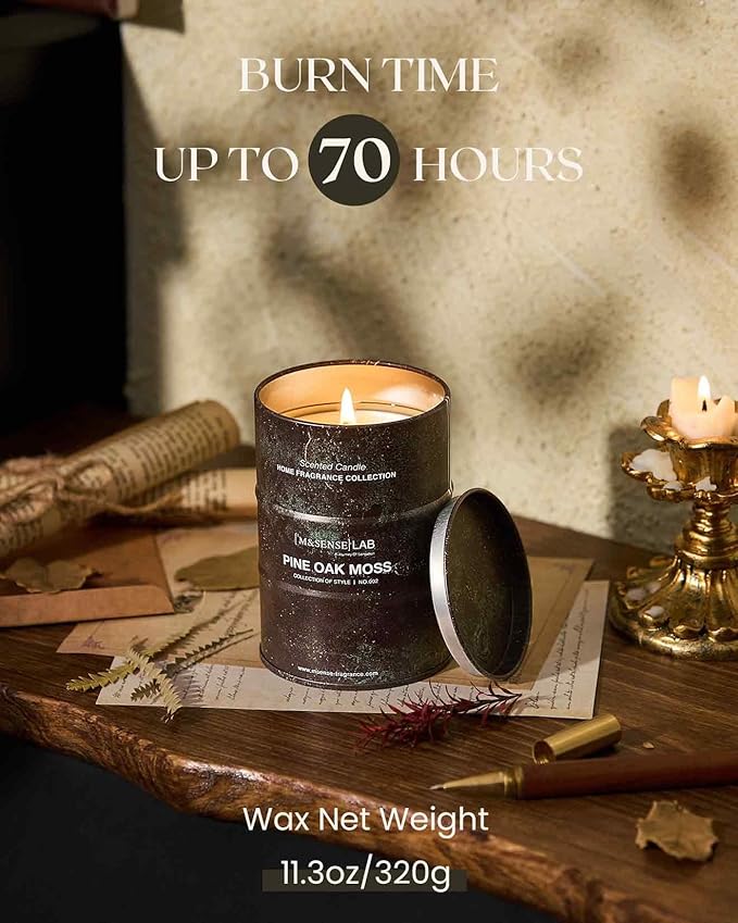 M&SENSE Pine Oak Moss Scented Candles Natural Non Toxic, Aromatherapy Candle for Stress Relief Meditation Relaxing, Housewarming Gifts for Women Men, 11.3oz 70 Hour Long Burning