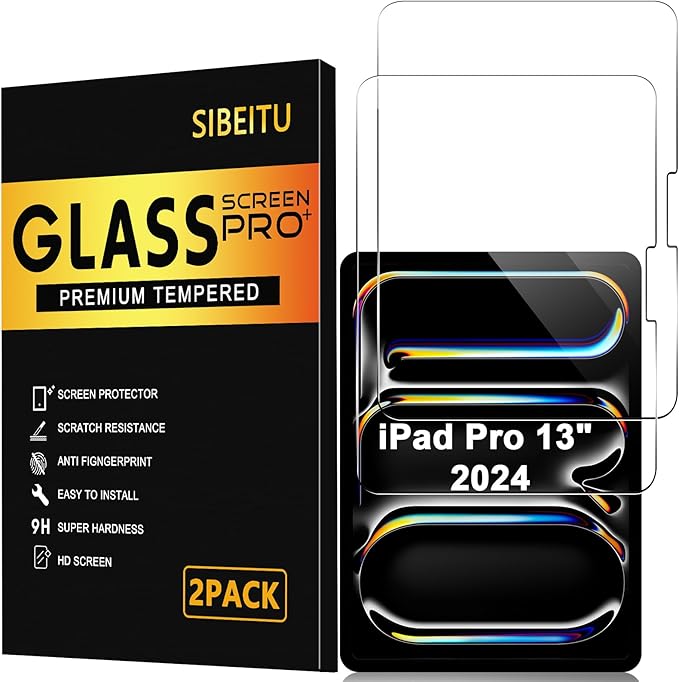 SIBEITU 2 Pack Screen Protector for iPad Pro 13 Inch 2024 Release Model M4 (7th Generation), HD Clear Scratch Resistent for iPad Pro 13" M4, Case Friendly & Apple Pencil Compatible Touch Sensitive