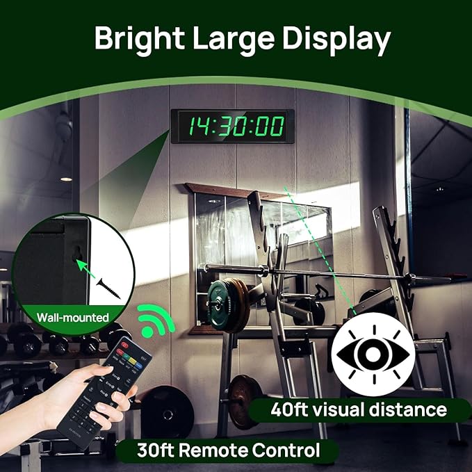 YZ Gym Clock for Home Gym with Start/Stop Button, Interval Timer for Workout, Stopwatch/Countdown Timer with Remote, 12/24H Digital Wall Clock, Portable Home Gym Accessories