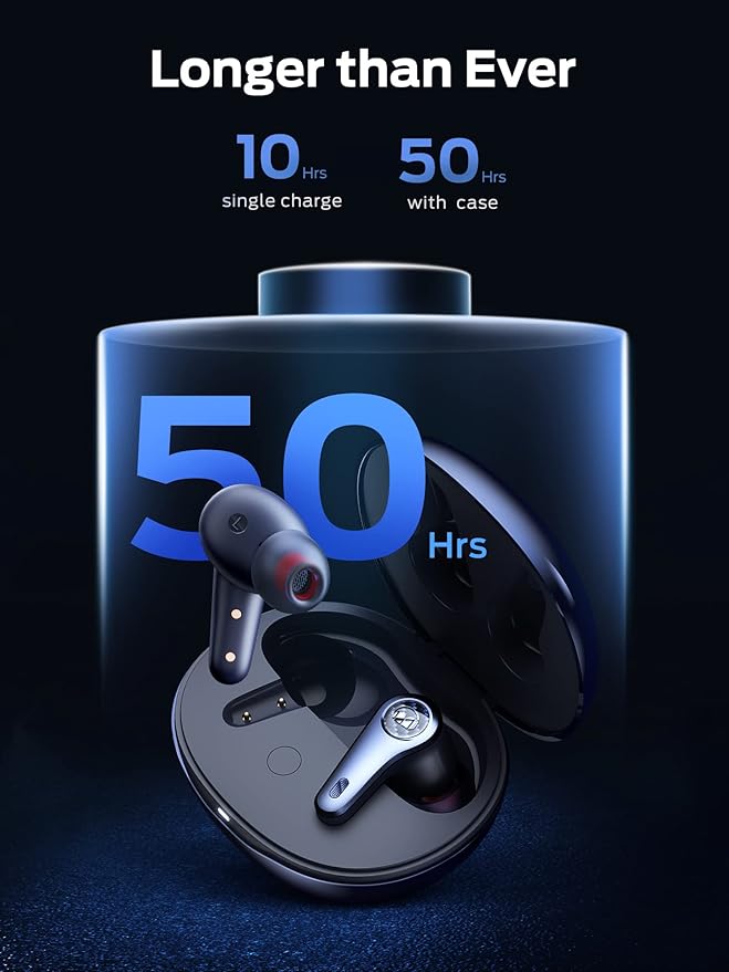 Monster Clarity 8.0 Hybrid Active Noise Cancelling Wireless Earbuds, 42dB in-Ear ANC Earphones Deep Bass with 6 Mics, Bluetooth 5.2, 50H Play Time with Wireless Charging Case,Blue