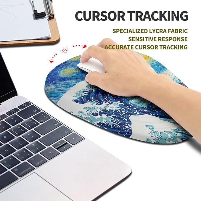 Hokafenle Ergonomic Mouse Pad Wrist Support, Terraced Slope Carpal Tunnel Wrist Pad for Mouse with Unibody Memory Foam, Wrist Rest Pain Relief Mousepad (Starry Night Sea Wave, 11.8x7.9 in)