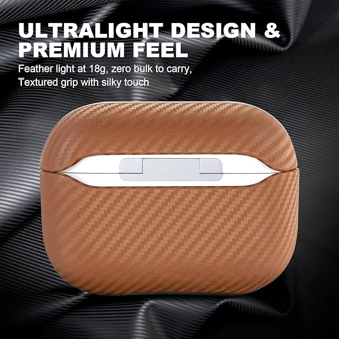 for AirPod Pro 2 Case, Luxury Modern Striped Carbon Fiber Kevlar Leather Earphones Case Cover Compatible with AirPods Pro 2 (2nd Generation) (Brown, for AirPods Pro 2)