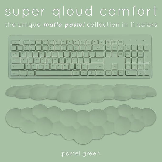 Qloud Cloud Wrist Rest Keyboard Wrist Rest for Computer Keyboard Pad, Cloud Keyboard Wrist Rest, Wrist Pad for Keyboard, Memory Foam, Non Slip Base, Comes with Mouse Pad - Pastel Green
