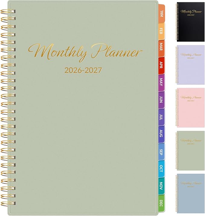 GNL Monthly Planner 2026-2027, 2 Year(27 Months) Calendar Planner, Oct. 2025 - Dec 2027, 7" x 10" Monthly Spreads & Yearly Planner, Perfect for School Office Home Planning, Green
