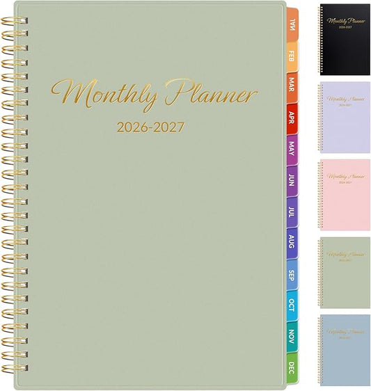 GNL Monthly Planner 2026-2027, 2 Year(27 Months) Calendar Planner, Oct. 2025 - Dec 2027, 7" x 10" Monthly Spreads & Yearly Planner, Perfect for School Office Home Planning, Green