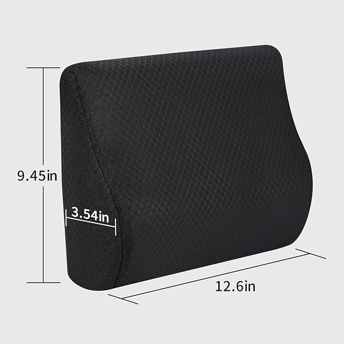Memory Foam Lumbar Support Pillow for Car - Lower Back Support Cushion for Driving, Back Pain Relief for Car Seat, Office Chair, Wheelchair (Black)