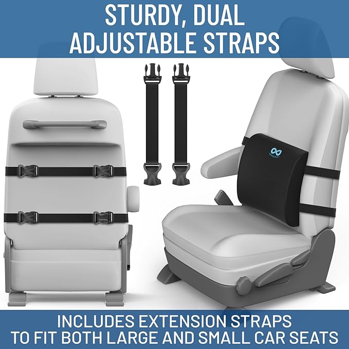 Everlasting Comfort Lumbar Support Cushion for Car Seat - Memory Foam Back Cover for Car - Lumbar Support Promotes Better Posture, Back Pain Relief - Ideal for Driving