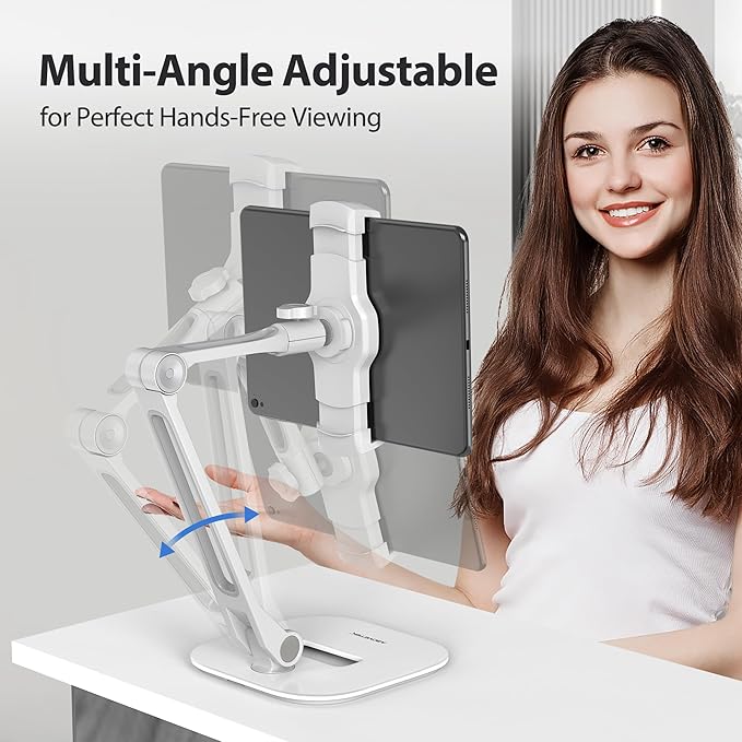 AboveTEK Multi-Angle Adjustable Tablet Stand, 360 Swivel iPad Stand Aluminum Desk Mount Fits 4'-11" Tablets White