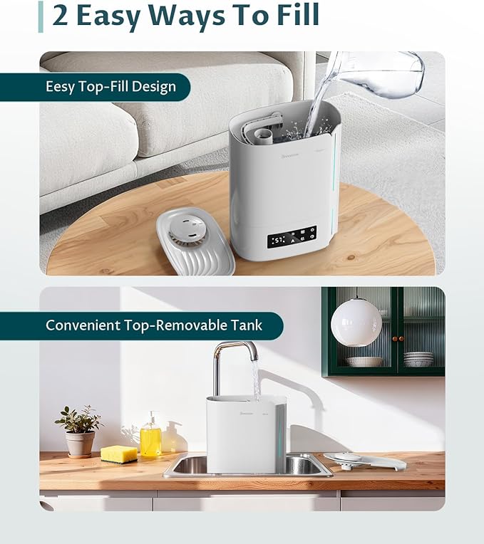 BREEZOME 6L Humidifiers for Bedroom Large Room & Essential Oil Diffuser, Ultrasonic Top Fill Cool Mist Humidifiers for Baby, Plants, Nursery Last up to 60 Hours, Smart Humidistat Control, Quiet, White