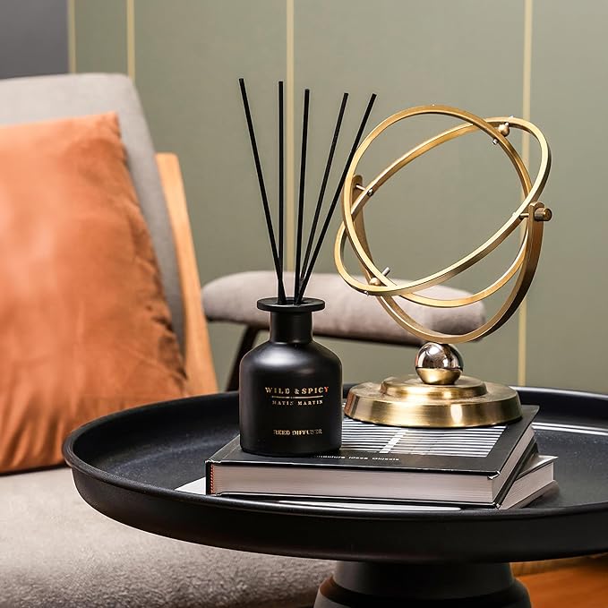 Wild and Spicy Reed Diffuser 5 oz - Luxury Aromatherapy with Cardamom & Amber - Home Decor Gift for Bedroom, Office, Living Room, Bathroom - Long-Lasting Scent - Premium Fragrance Sticks