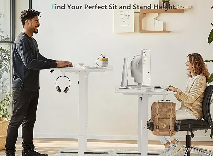 48 x 24 inch Electric Standing Desk Adjustable Height with 4 Wheels, 4 Memory Height Settings, 2 Headphone Hook, for Home Office, Splice Board White