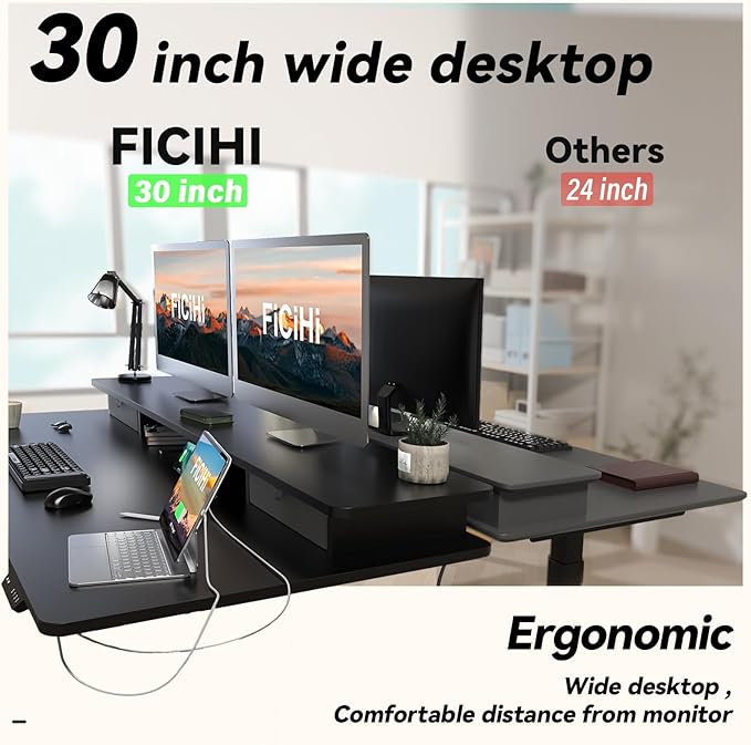 Adjustable Height Standing Desk with 4 Drawers,48 x 30 inches Electric Sit Stand Home Office Desk with Two Tiers, 3 Memory Presets, Monitor Stand Riser, USB A/C Charging Port