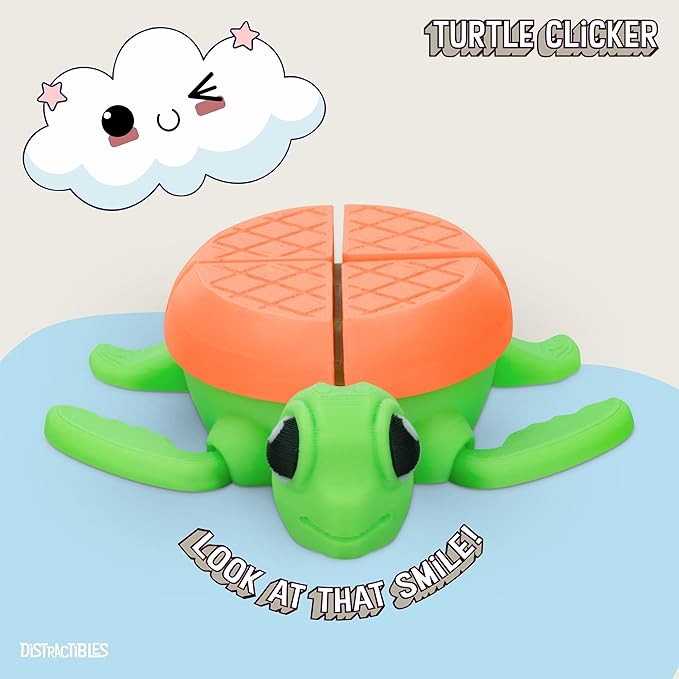 Distractible Turtle Fidget Toy, Articulating Design with Shell Clickers, Pocket-Sized & Durable, Stress Relief, ADHD, Autism & Stim (Green-Orange)