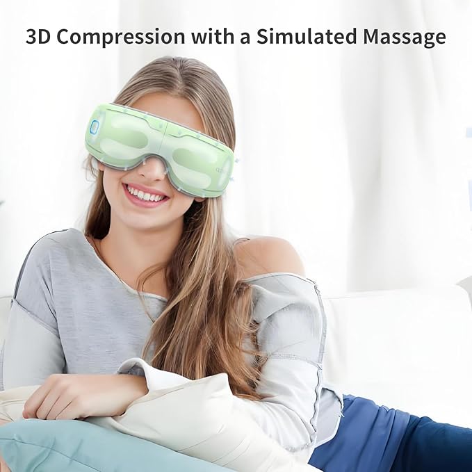 Electric Eye Massager with Heat & Music Smart Air Pressure Vibration Eye Mask Massage Blindout Foldable Heated Sleeping Mask Travel Portable Gift for Mom Dad Women Men