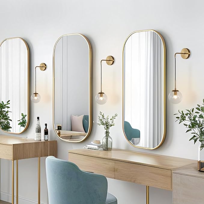 BOKT Mid Century Modern Globe Wall Sconce Lighting Brushed Brass Gold Bathroom Wall Lights Clear Bubble Glass Ball Wall Light Fixture Lamp Bedroom Bedside Wall Light (Gold+Clear)