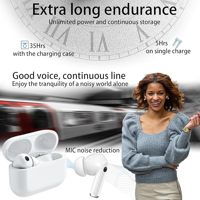 True Wireless Earbuds Bluetooth 5.3 Mic Noise Cancelling IPX7 Waterproof Hi-Fi Stereo Sound Long Battery Auto Pairing for iPhone/Android