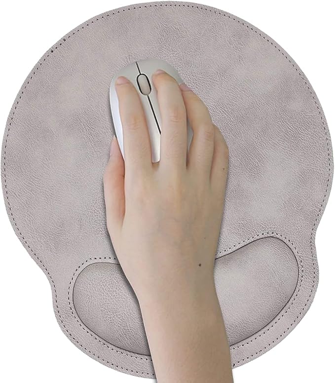 RICHEN Ergonomic PU Leather Mouse Pad with Wrist Support,Comfort Memory Foam,Waterproof Surface，Non- Slip Rubber Base for Computer Laptop & Mac,Lightweight Rest for Home,Office & Travel (Gray White)