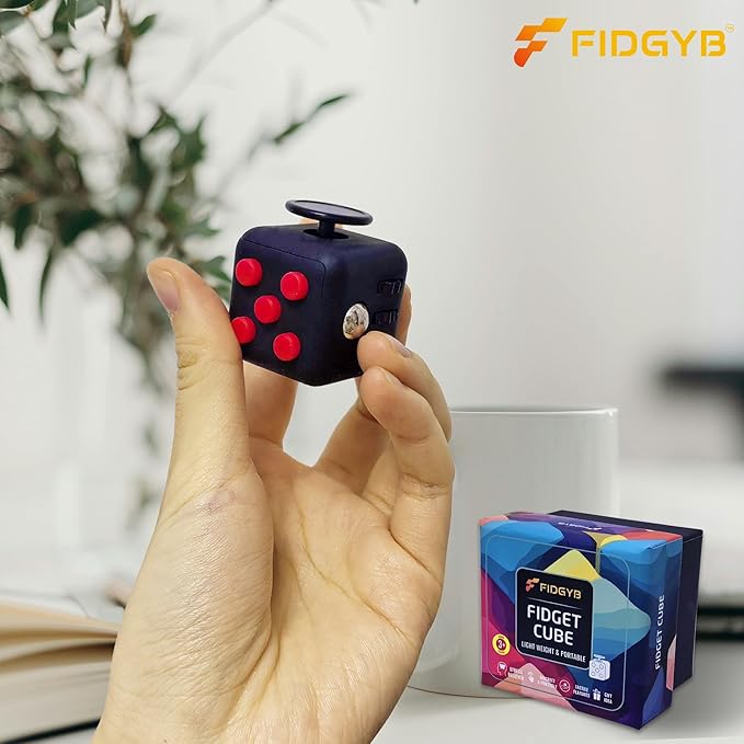 Cube Fidget Stress Relief Toy for Adults & Kids, Smooth, Quiet Sensory Toy for Anxiety, Focus & ADHD Idea[Black_Red]