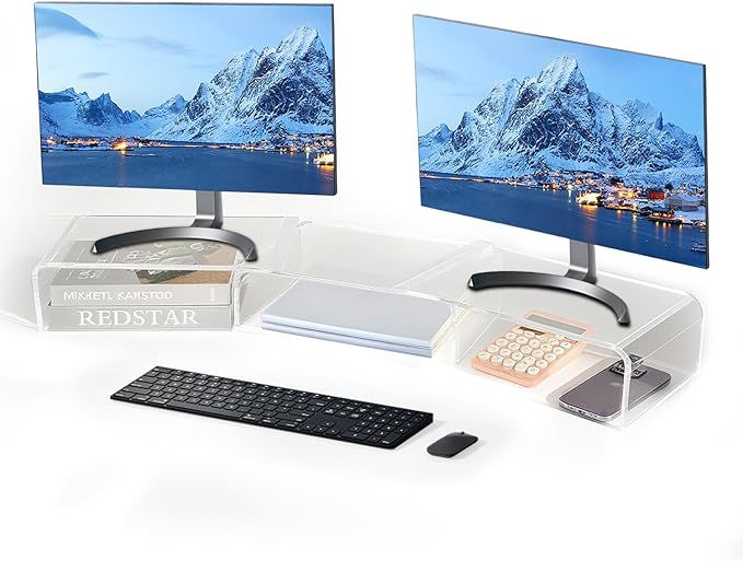Acrylic Monitor Stand Riser, Clear Acrylic Laptop Stand for Desk, Computer Accessories for Home Office, Desk Organizer Shelf for Laptop, PC, Multi Media and more