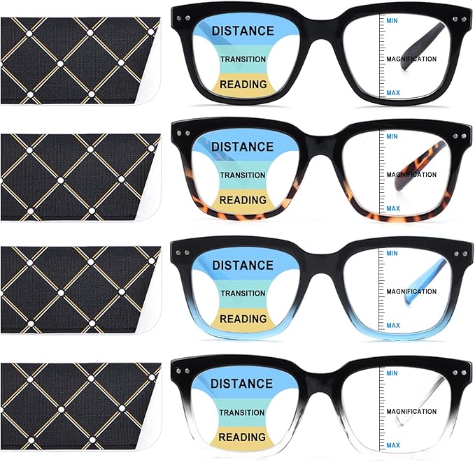 Progressive Multifocus Reading Glasses for Women Men Blue Light Blocking Spring Hinge Square Computer Readers