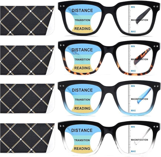 Progressive Multifocus Reading Glasses for Women Men Blue Light Blocking Spring Hinge Square Computer Readers