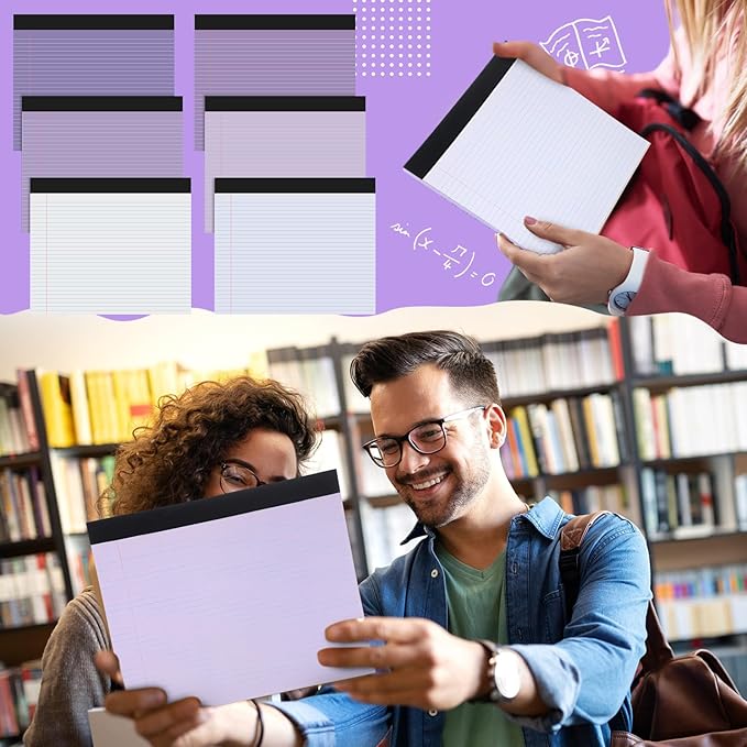 Lincia 6 Pcs 11" x 9.5" Legal Pads College Ruled Notepad Landscape Notebook Horizontal Lined Notebook 80 Gsm Assorted Colors Paper Pastel Writing Pads for School Office, 40 Sheet (Gradient Purple)