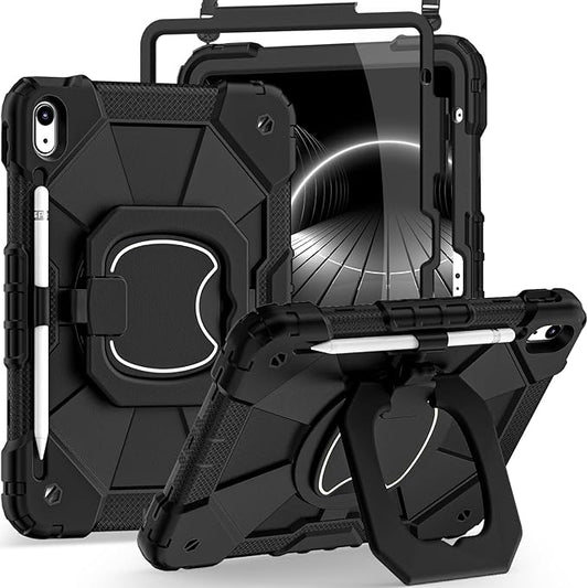Case for iPad (A16) 11th/10th Generation 2025/2022,360° Rotating Stand iPad Case 10th Generation with Screen Protector Pencil Holder,Heavy Duty Shockproof i Pad 11.0/10.9 Inch Cover,Black