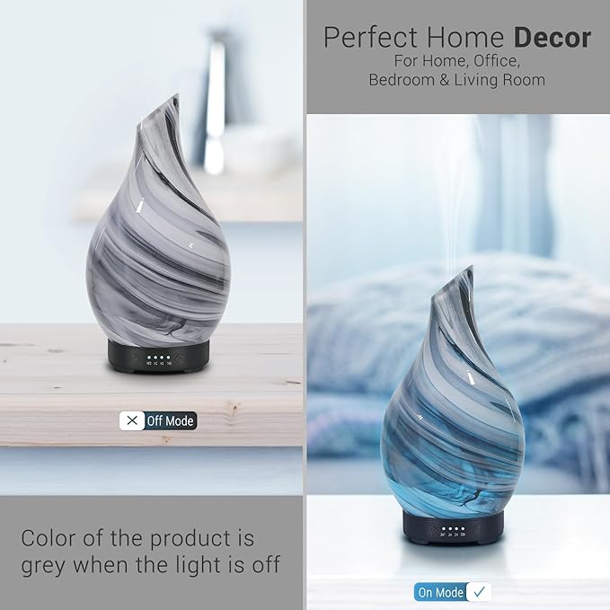 Essential Oil Diffuser 120ml Ultrasonic Aromatherapy Diffuser with Handmade Glass BPA Free Waterless Auto-Off, 4 Timer Setting 7 Colors Changed LED for Home Yoga Office