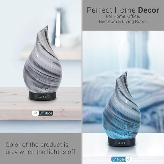 Essential Oil Diffuser 120ml Ultrasonic Aromatherapy Diffuser with Handmade Glass BPA Free Waterless Auto-Off, 4 Timer Setting 7 Colors Changed LED for Home Yoga Office