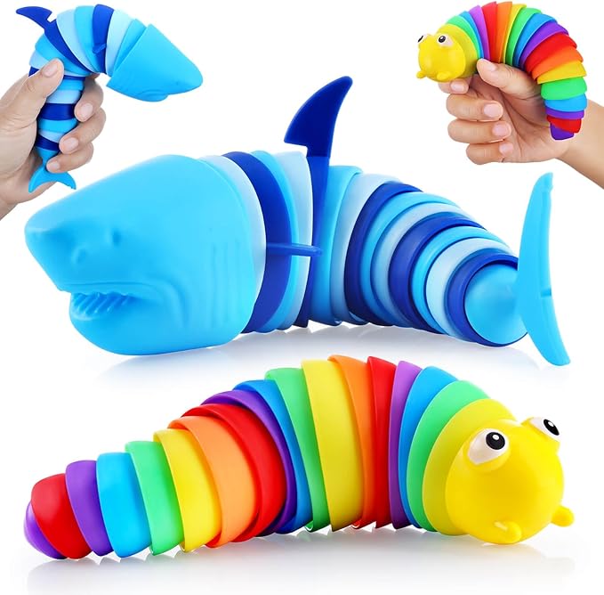 Sensory Slug Halloween Fidget Toys for Kids, Autism Stress Relief, Travel Essential for Car Airplane, Toddler Sensory Toys,Christmas Stocking Stuffers Gifts for Girls Boys(Shark and Slug)
