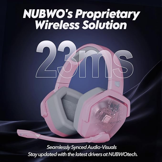 NUBWO G06 Dual Wireless Gaming Headset with Mic for PS5, PS4, PC, Mobile, Switch: 2.4GHz Wireless + Bluetooth - 100 Hr Battery - 50mm Drivers - Pink